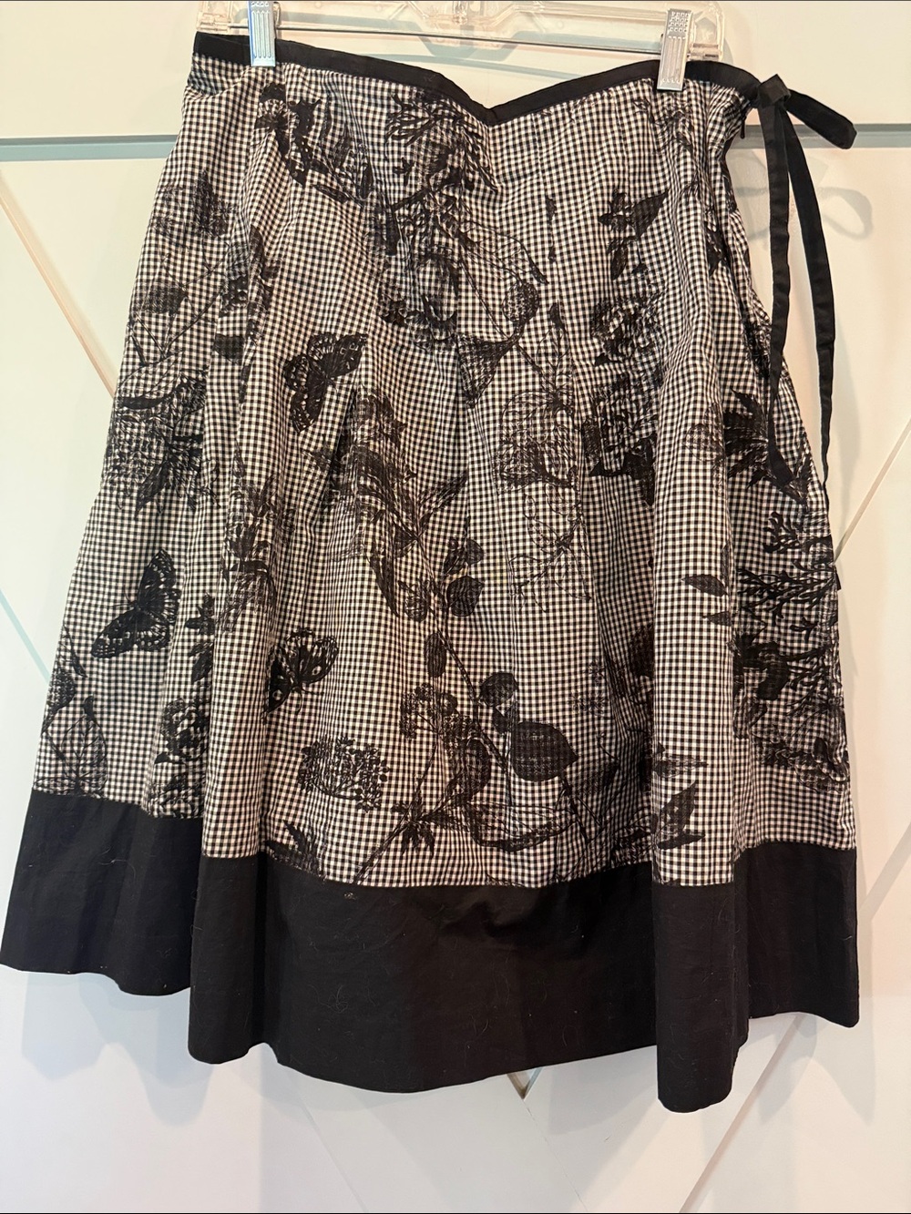 Talbots Black and White Gingham Floral Wrap Skirt